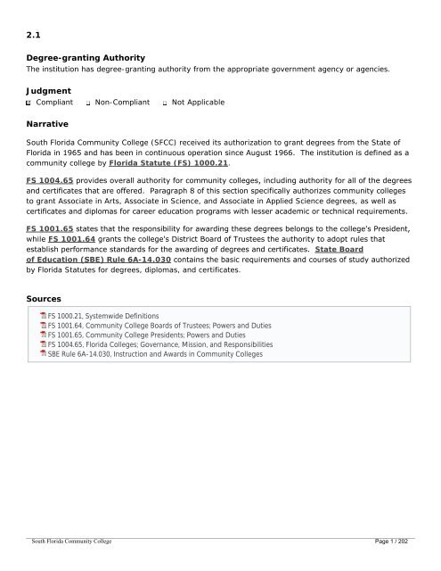 SACS Compliance Certification Report (PDF) - South Florida State ...