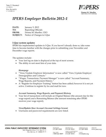 IPERS Employer Bulletin 2012-1