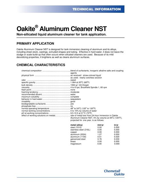 Oakite aluminium cleaner - Silmid