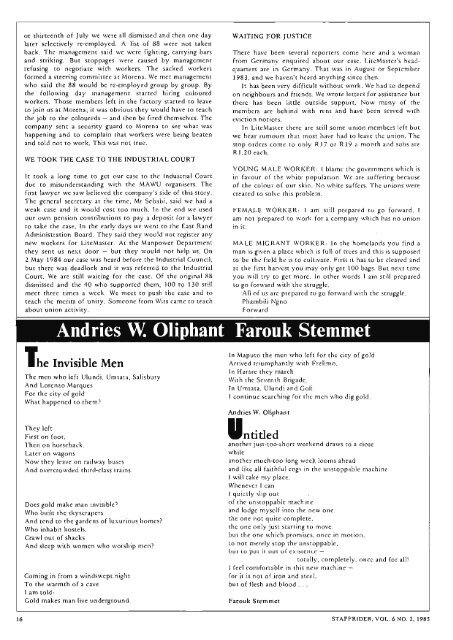 Staffrider Vol.6 No.2 1985 - DISA