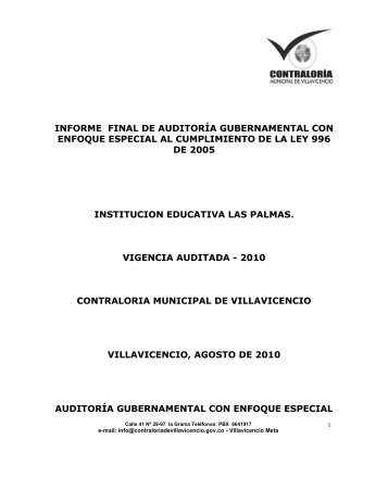 informe final las palmas - ContralorÃ­a Municipal de Villavicencio