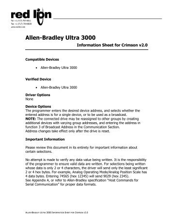 Allen-Bradley Ultra 3000 - Red Lion Controls