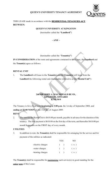 QUEEN'S UNIVERSITY TENANCY AGREEMENT THIS LEASE ...