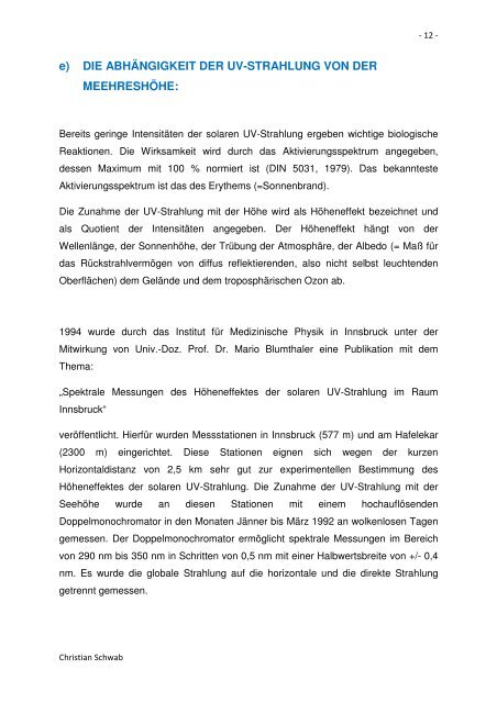 UV-Strahlung - Private HTL des Landes Tirol - Kolleg für Optometrie