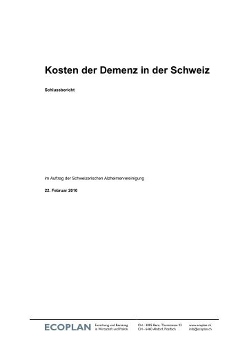 Kosten der Demenz in der Schweiz - Alzheimer Europe