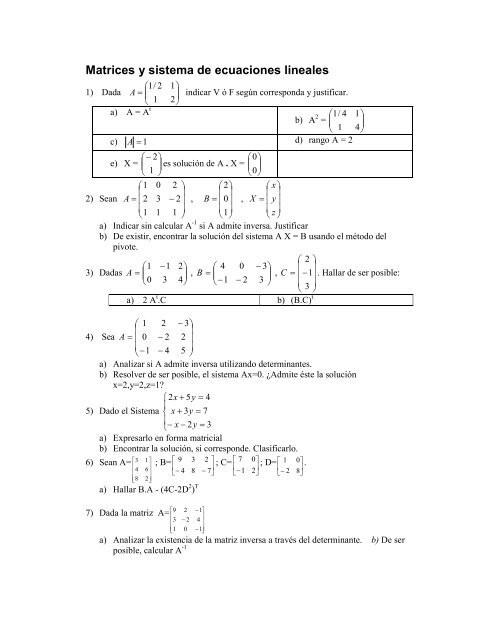 Matrices y sistema de ecuaciones lineales