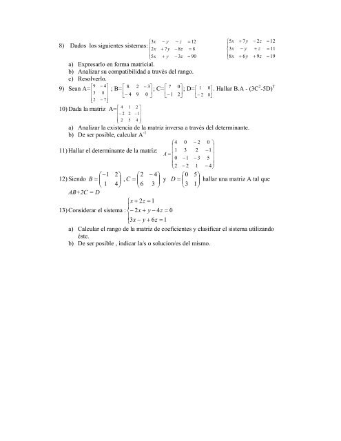 Matrices y sistema de ecuaciones lineales