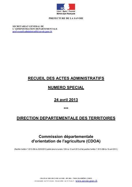 24 avril 2013 - DDT CDOA - Préfecture de la Savoie