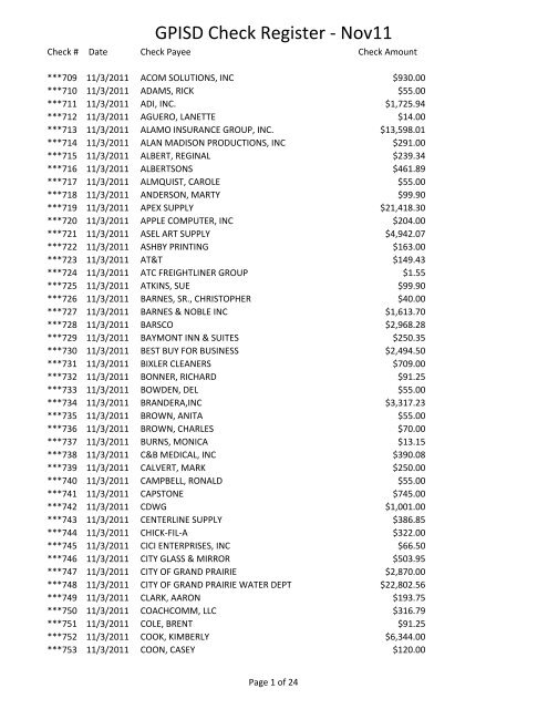 GPISD Check Register - Nov11 - Grand Prairie Independent School ...