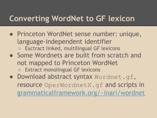 GF & WordNet - Grammatical Framework