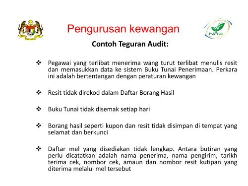 Teguran audit ke atas pengurusan hasil, akaun - NRE