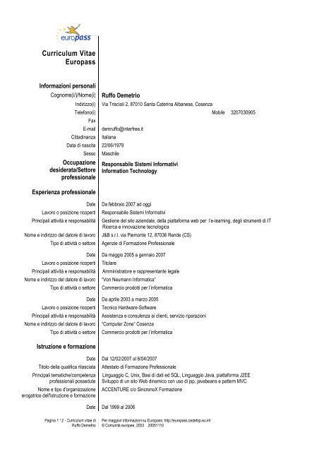 Curriculum Vitae - J&B Srl