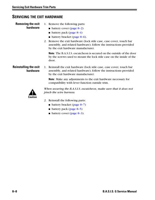 B.A.S.I.S. G Service Manual [T63300] - Best Access Systems