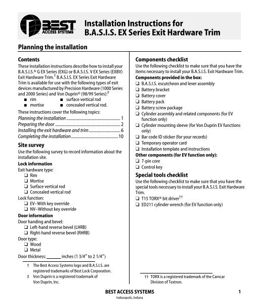 B.A.S.I.S. G Service Manual [T63300] - Best Access Systems