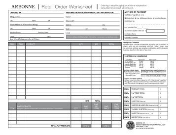 Retail Order Worksheet