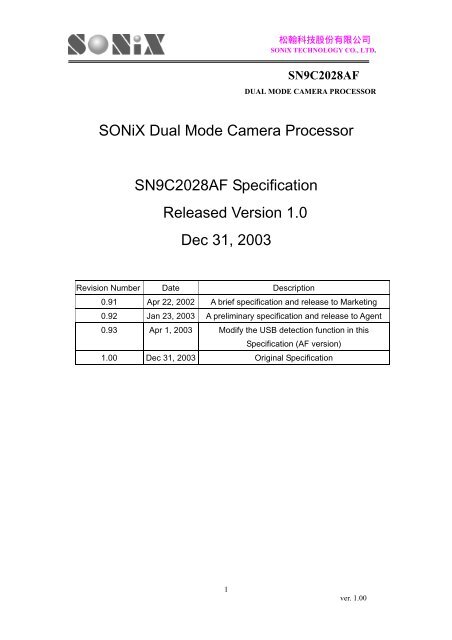 Sonix SN9C2028AF - datasheet.pdf - Open IP Camera Forum