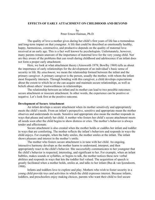 Effects of Early Attachment on Childhood and Beyond