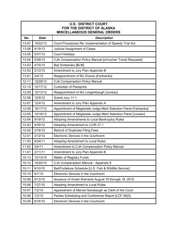 us district court for the district of alaska miscellaneous general orders