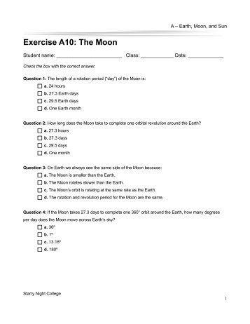 A â Earth, Moon, and Sun - Starry Night Education