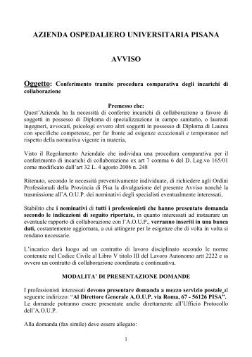 Conferimento tramite procedura comparativa degli Incarichi di ...