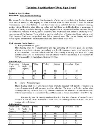 Technical Specification of Road Sign Board - csidc.cgeprocurem...