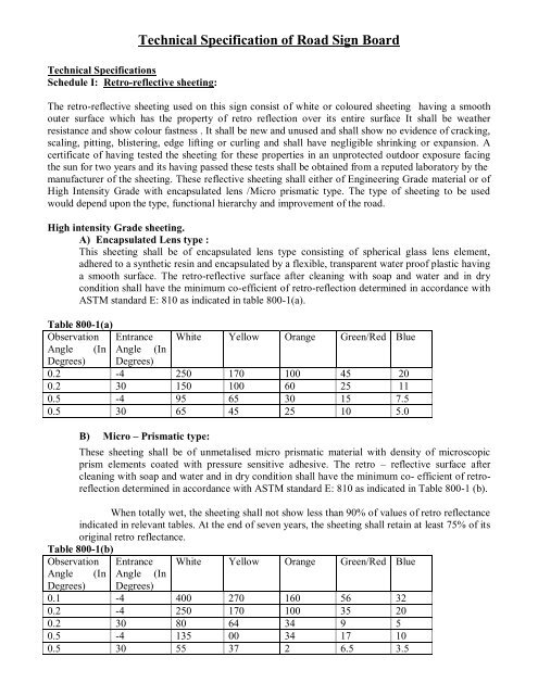 Technical Specification Of Road Sign Board Csidc cgeprocurem 