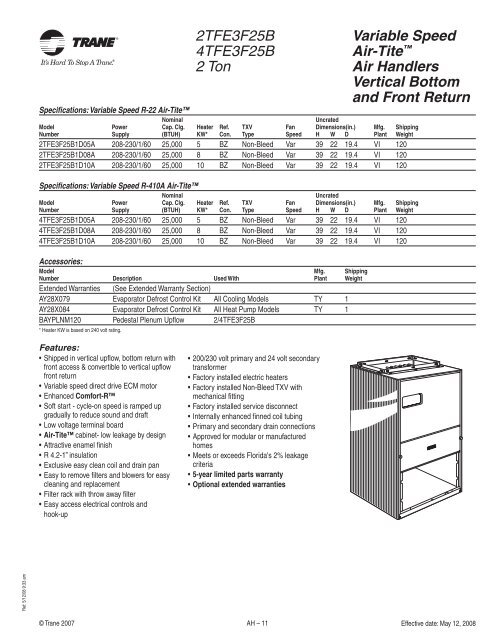 2008 Trane Product Catalog - Blue Phoenix Mechanical