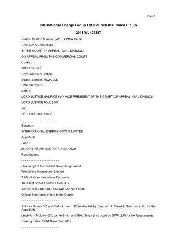 International Energy Group Ltd v. Zurich Insurance Plc UK Branch