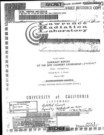 Summary Report of the Nth Country Experiment - Restricted Data