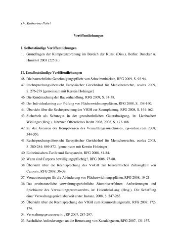 Dr. Katharina Pabel Veröffentlichungen I. Selbstständige ...