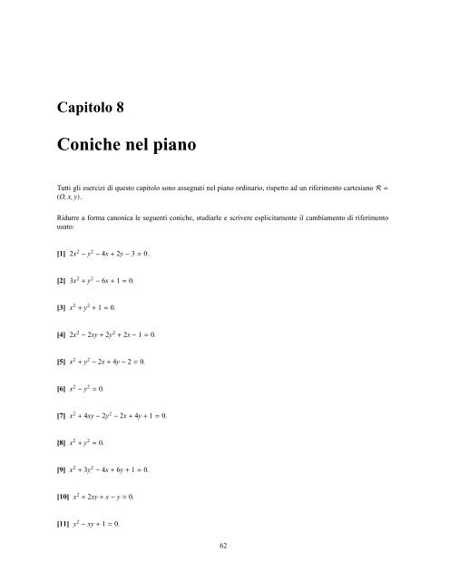 Esercizi sulle coniche nel piano - Matematica