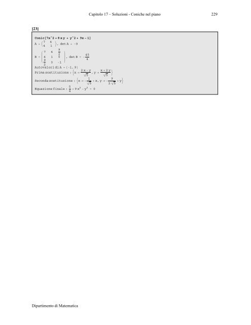 Esercizi sulle coniche nel piano - Matematica