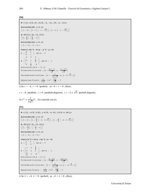 Esercizi sulle coniche nel piano - Matematica