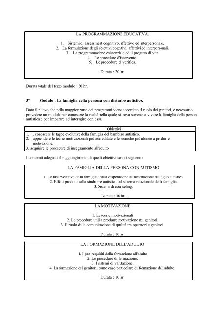 L'autismo nella regione Marche VERSO UN PROGETTO DI VITA