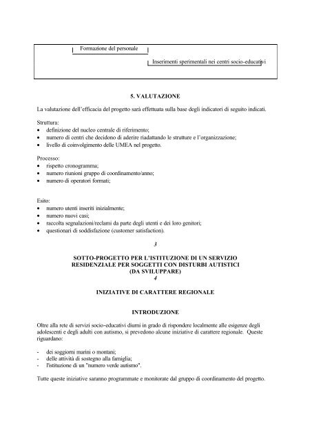 L'autismo nella regione Marche VERSO UN PROGETTO DI VITA