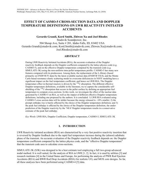 Effect of CASMO-5 Cross-Section Data and Doppler ... - Studsvik