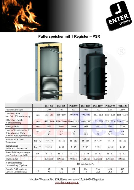 Pufferspeicher mit 1 Register â€“ PSR - Heizung ab Lager