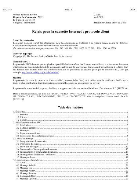 causette Internet : protocole client - RFC