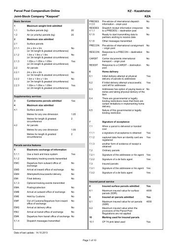 Kazakhstan - Parcel Post Compendium