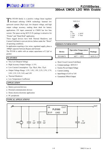 PJ3100Series 300mA CMOS LDO With Enable - Datasheets