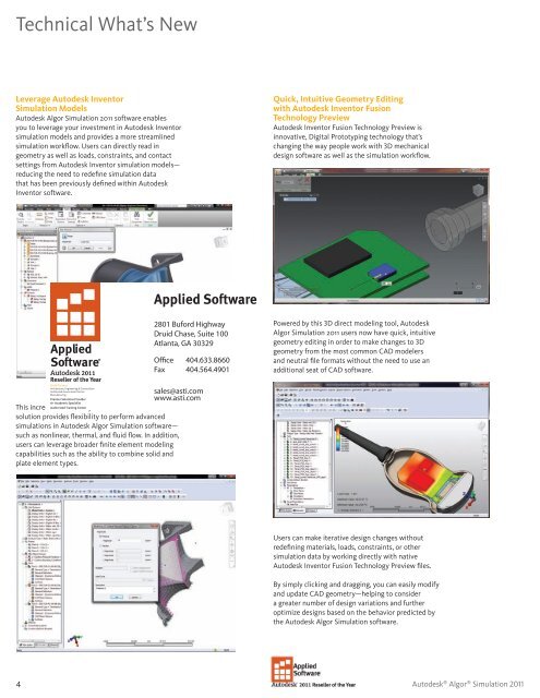 AutoCAD Inventor Simulation 2012 Technical ... - Applied Software