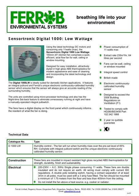 breathing life into your environment Sensortronic Digital 1000 - Ferrob