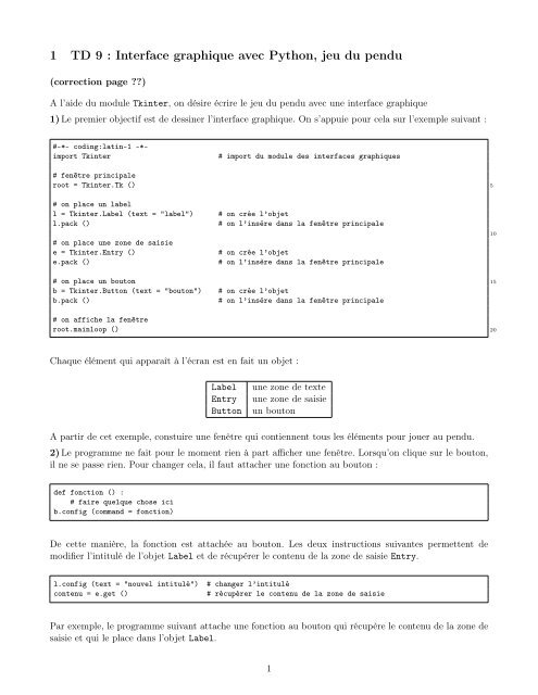 1 TD 9 : Interface graphique avec Python, jeu du ... - xavierdupre.fr
