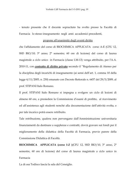 VERBALE DELLA SEDUTA DEL CONSIGLIO DI FACOLTA' DI ...