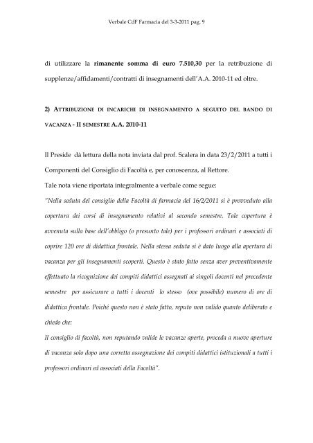 VERBALE DELLA SEDUTA DEL CONSIGLIO DI FACOLTA' DI ...