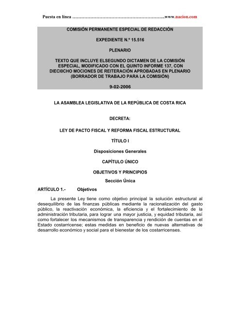 Texto preliminar de reforma fiscal - Especial de nacion.com sobre el ...