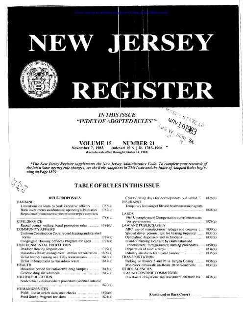 Number 21 Pages 1785 1908 Law Library The New Jersey State