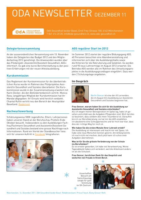 ODA NEWSLETTER DEZEMBER 11 - OdA Gesundheit