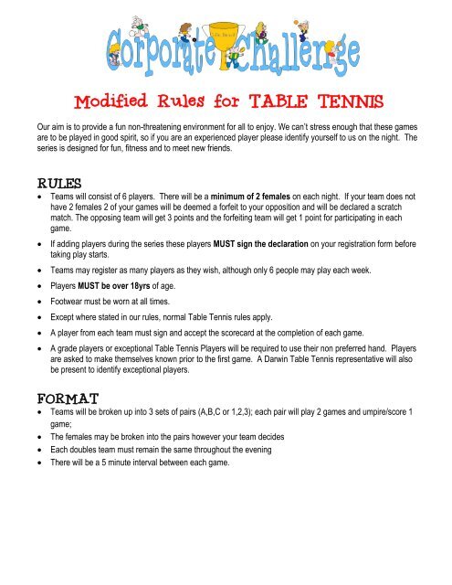 Modified Rules for TABLE TENNIS - Life. Be in it