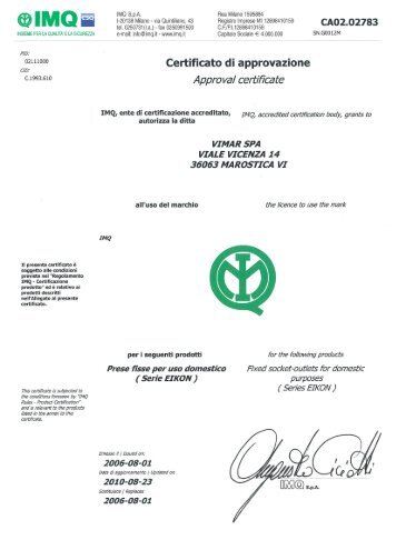 C'Ã-111000 Certificato di approvazione - Vimar